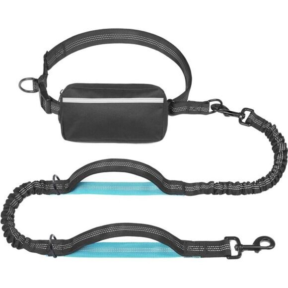 Hands Free Dog Leash Waist Belt Bungee Pouch Large Pet Running Walking Black - Picture 1 of 7